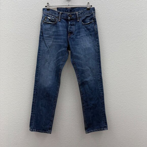 Abercrombie & Fitch Slim Straight Distressed Cotton Denim Blue Jeans Mens 30x30